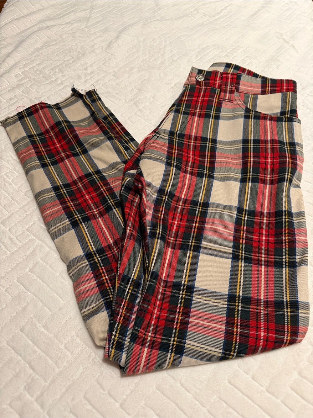 Plaid  Serious Women’s or Men’s Pants in Red and Cream size 32 unhemmed